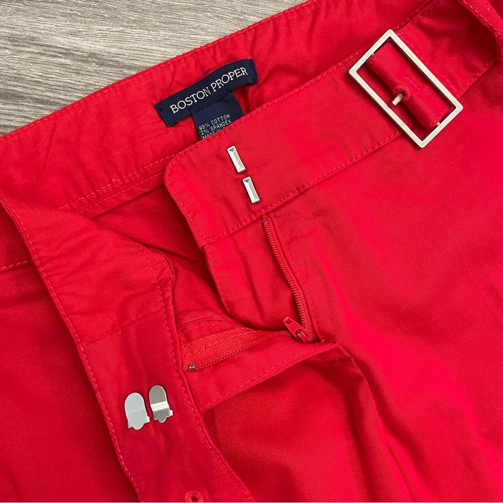 Boston Proper Tomato Red Cotton Belted Bootcut Pants Size 2 - Picture 4 of 8